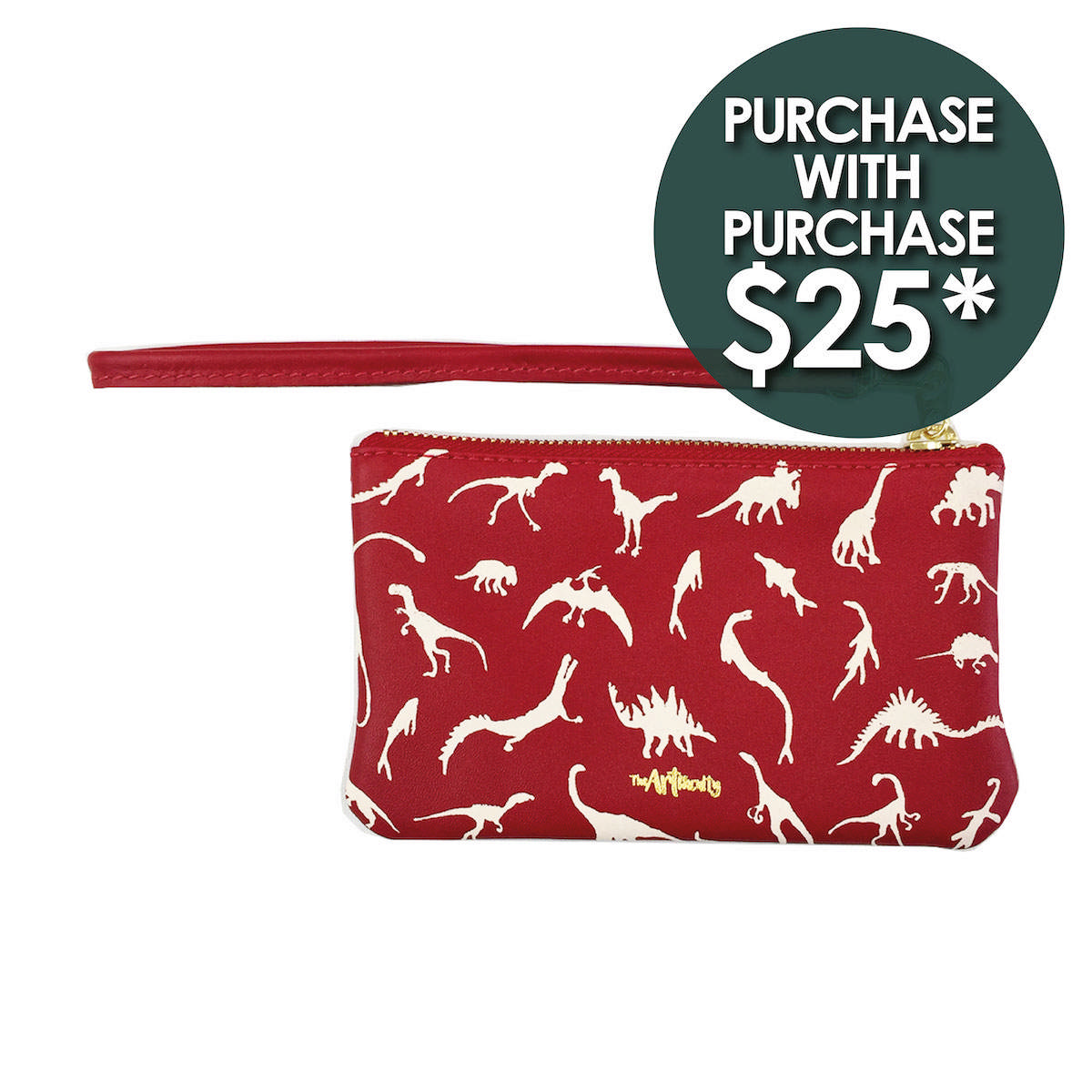 Dino Leather Petite Wristlet - White on Red