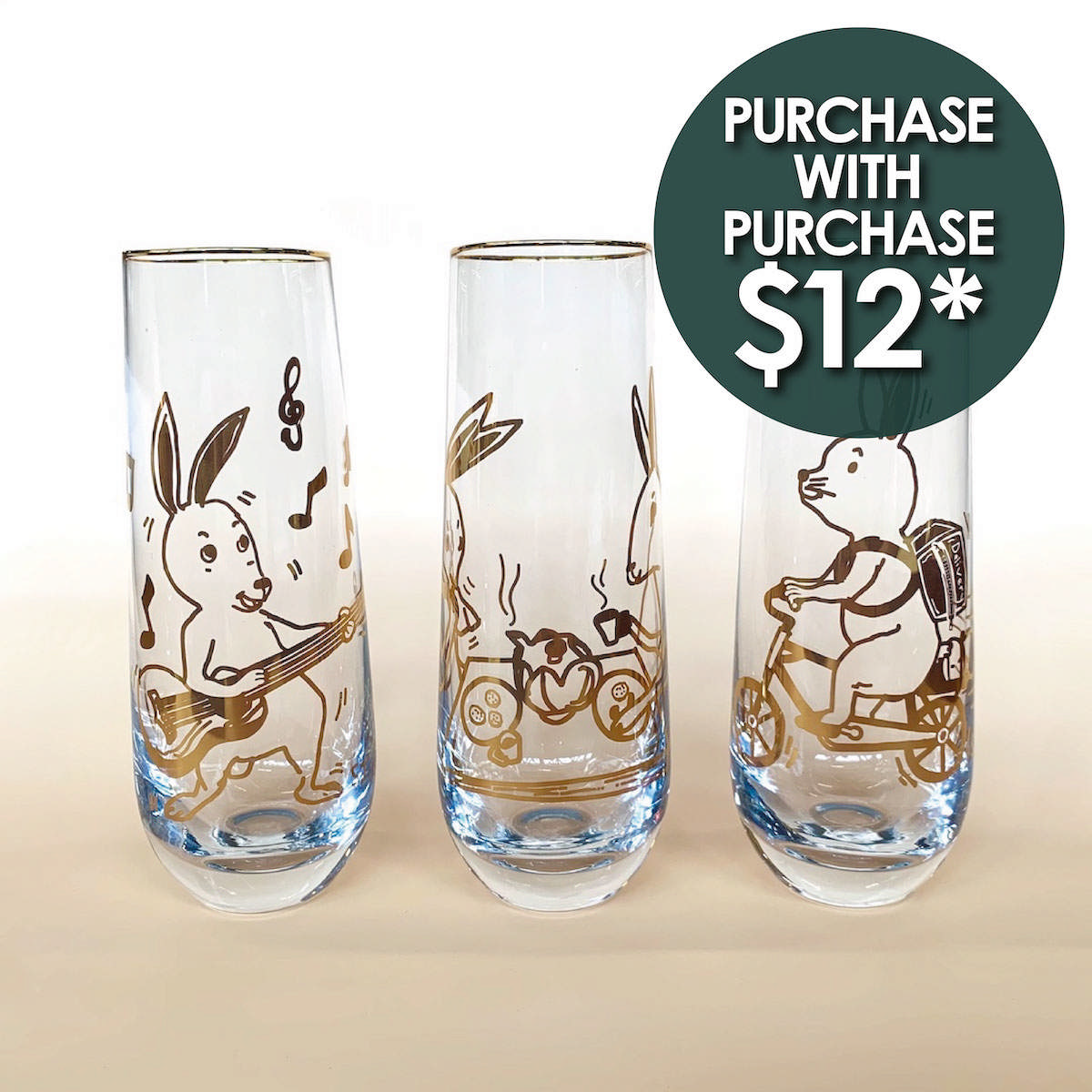 Champagne Flutes Set of 3 - Rabbits