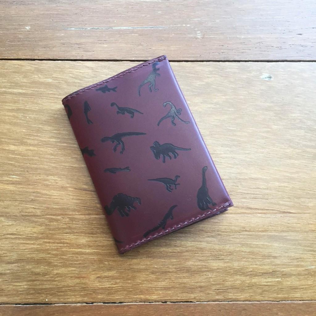 Leather Card Holder – Brown & Burgundy Dino