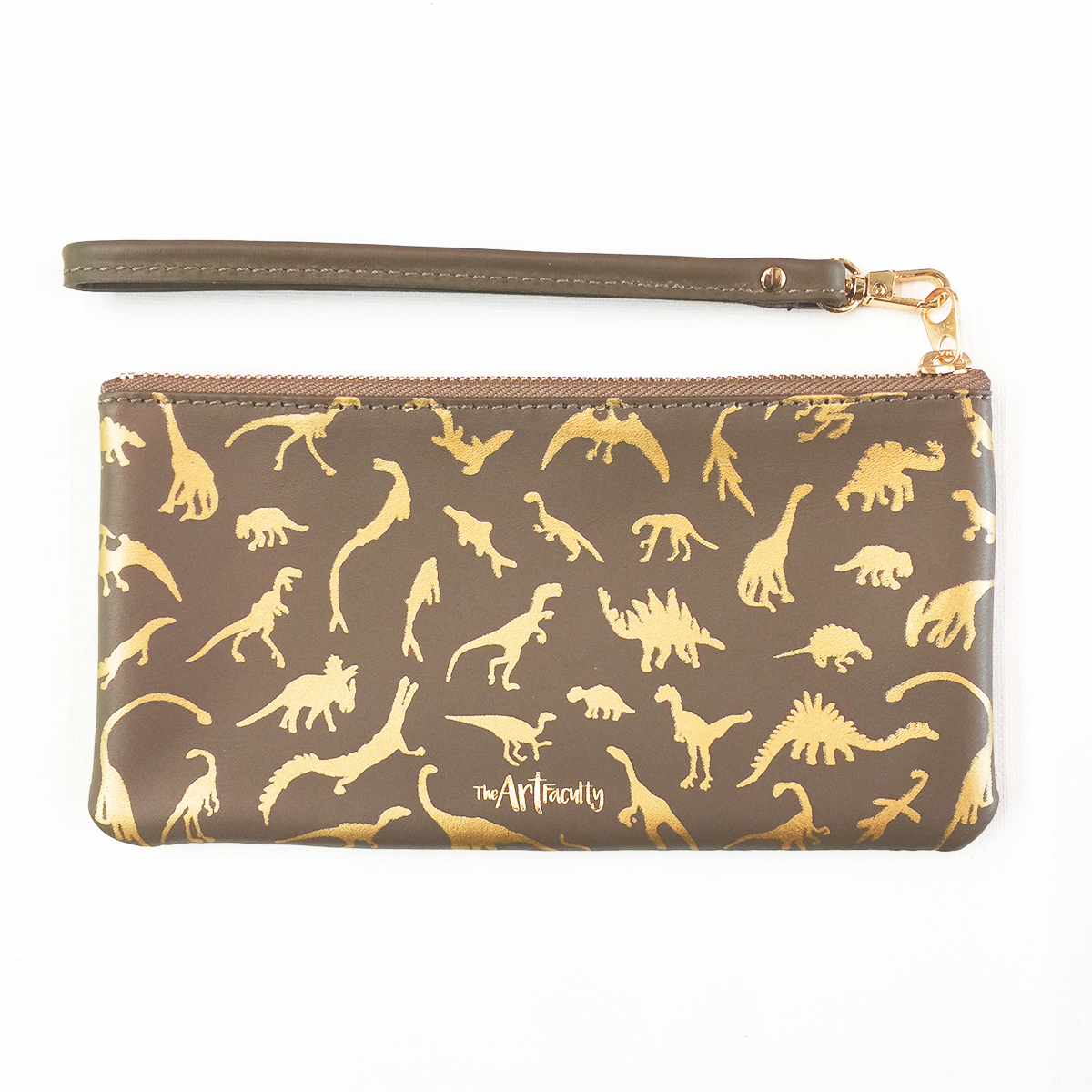 Dino Leather Wristlet Clutch - Matte Gold on Stone
